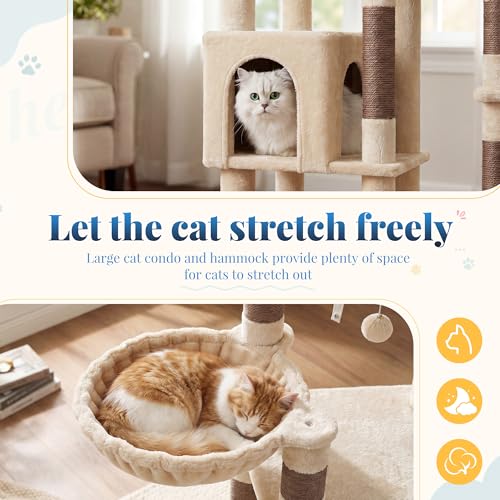 Image of Hey-brother Cat Tree Tower, Wide Base, 5 Platforms for Multi-Cats, MPJ074MJ