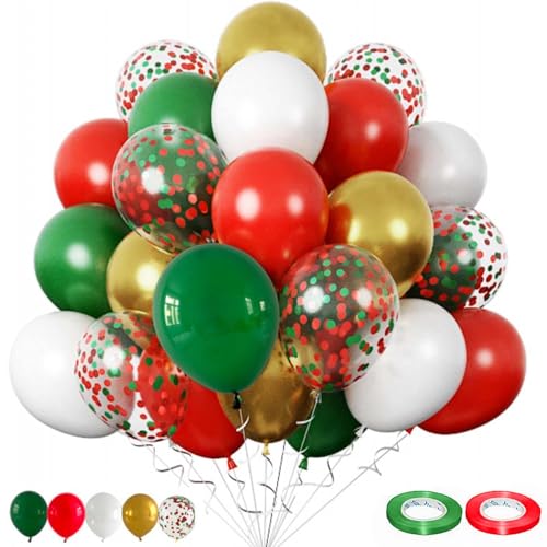 60PCS Gold Red and Green Balloons 12 inch Christmas Balloons Green Red and Gold Balloon Arch Kit Suitable for Birthday Wedding Festival Christmas Party Decorations