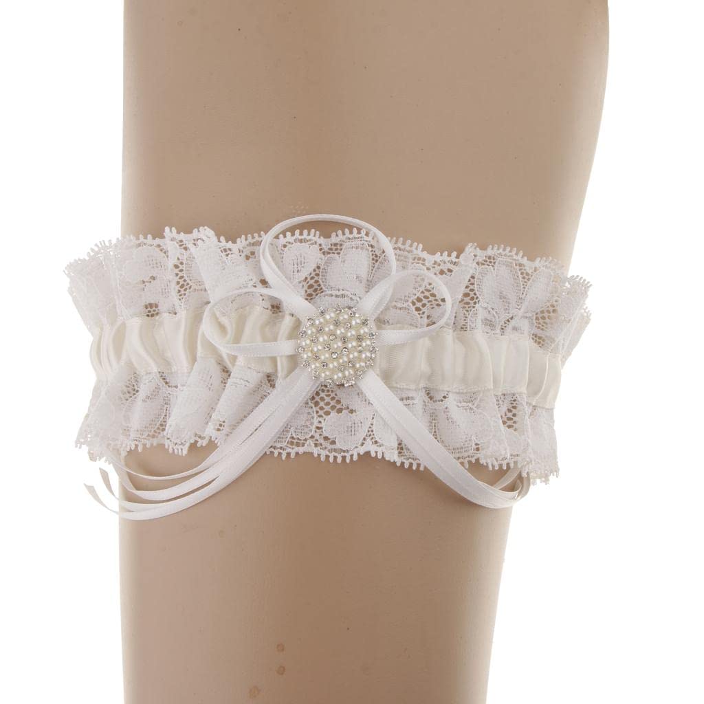 Qianly Braut Strumpfband Hochzeit Strumpfband Brautgürtel Spitzenband Hochzeitsaccessoire in Satinoptik mit Zarter Spitzenborte Und Bandknoten für