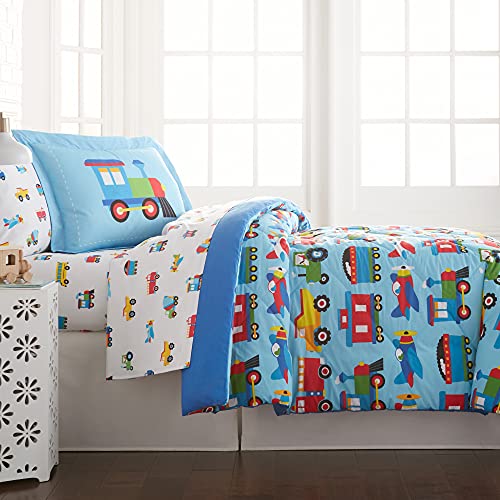Wildkin Kids 100% Cotton Twin Comforter For Boys & Girls, Includes Lightweight Comforter And One Pillow Sham, Comforter For Kids Fits Standard Twin Mattress (Trains Planes & Trucks) #TOP3