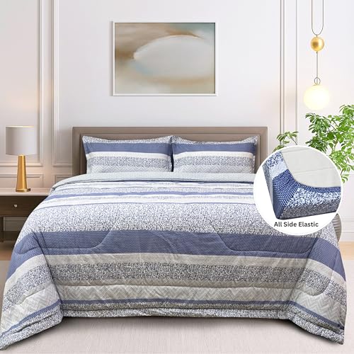 Image of Signature Reversible Super Soft Double Bed Comforter /Quilt Set 350GSM 88x90 inches, and Fitted Elastic Bed Sheet with Pillow Covers (Bluey Day, Comforter Set)