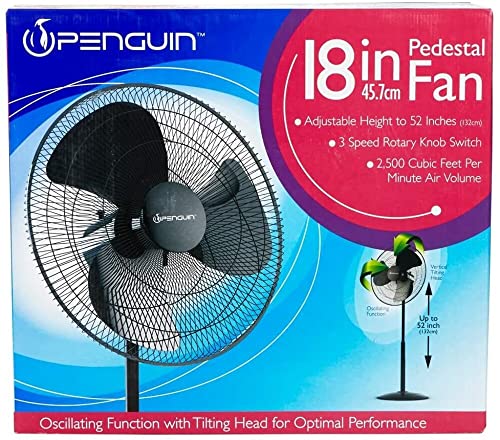 Westerly 18" Pedestal Penguin Fan With Vertical Tilting Head Oscillating Function 3-Speed Rotary 3 Propeller Blades #TOP3