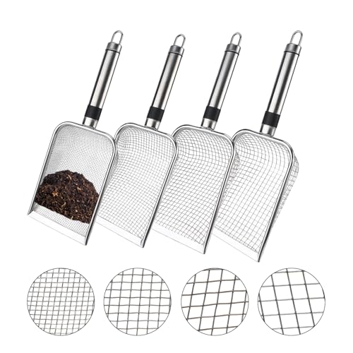 TYSM-CC 4 Setacci Professionali da Giardino in Acciaio Inox 18/8 – Maglie di Diversi Calibri (2mm, 3.8mm, 4.3mm, 5mm) – Ideali per Setacciare Terra, Compost, Sabbia e Materiali da Costruzione