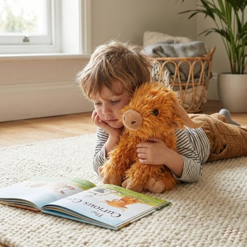 WEIGEDU Highland Cow Stuffed Animal Plush Toy – 12” Soft Fluffy Cuddly Cattle with Horns – Realistic Highland Bull for Kids & Collectors – Brown by WEIGEDU - Image 5