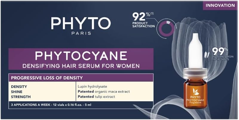 Phyto Phytocyane Densifying Hair Serum Women 5 ml x 12 Vials - For Progressive Hair Loss Treatment, Natural-origin ingredients
