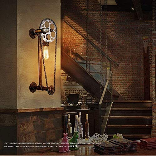NZDY Bracket Light Minimalist Style Metal Bracket Lighting Loft Industrial Metal Water Pipe Wall Lamp E27 Gear Chain Wall Sconce Steampunk Lighting Bracket Light Fixture Antique for Bar Corridor Stai steampunk buy now online