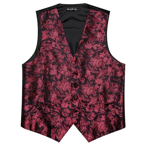 Image of Barry.Wang Men's Suit Vest Tie Bowtie Set Formal Silk Paisley Waistcoat Hanky Cufflinks Lapel Pin Set Wedding Party 7PCS