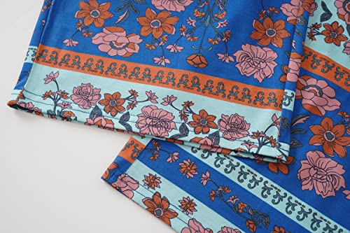 Vozanet Women's V Neck Sexy Pajama Sets Capri Sleepwear Elegant Mexican Style Floral Nighty 2Pcs Plus Size S-3Xl, Mexican-Blue, Medium #TOP6