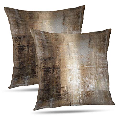 Alricc Taupe Abstract Art Pillow Cover Set 18x18 Inches