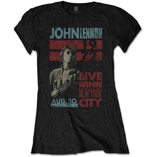 Ladies John Lennon Live In New York City officiel Femmes Dames T-shirt - Les Beatles, Paul McCartney, John Lennon, RIngo Starr, George Harrison