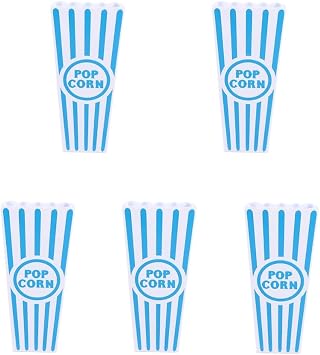5Pcs Plastic Red Blue White Striped Classic Popcorn Containers Bucket Boxes Square For Movie Night Birthday Party Wedding Snack Blue