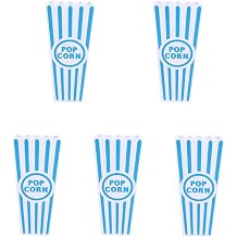 5Pcs Plastic Red Blue White Striped Classic Popcorn Containers Bucket Boxes Square For Movie Night Birthday Party Wedding Snack Blue