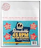 Resealable 45 RPM Outer Sleeves for Vinyl Records – Japanese-Style 2mil Clear Polypropylene – 50-Pack, Acid-Free & Archival 7 inch Record Jackets