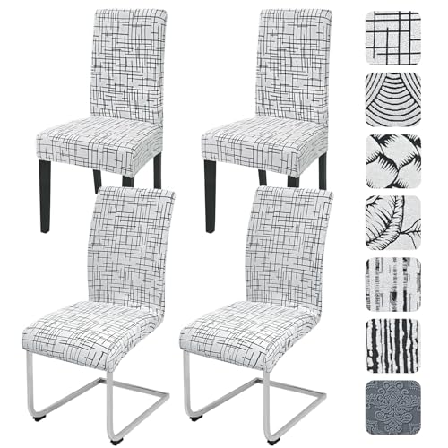 Alishomtll Stretch Stuhlhussen 4er Set Jacquard Stuhlbezug für Schwingstühle Universal Esszimmerstühle Bezug Waschbar Abnehmbar Stühle Schutz für Küche Bankett Hochzeit Party (Linie, 4pcs)