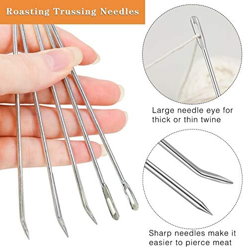 Hysagtek 10 Pcs Roasting Trussing Needles Butchers Meat Poultry Trussing Needle Stainless Steel Cooking Needles with Silicone Basting Brush for Securing Stuffed Turkey Chicken Roasts Rolled Meats