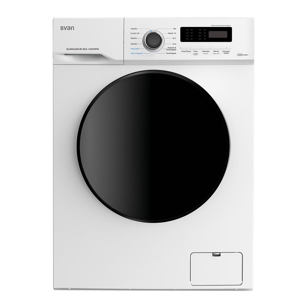 Svan Lavadora 9Kg Carga Frontal Blanco SL9402AIDVB. 200W, 1400rpm, Motor Inverter, 12 Programas, Función Stop&Go, Clase de Eficiencia Energética A