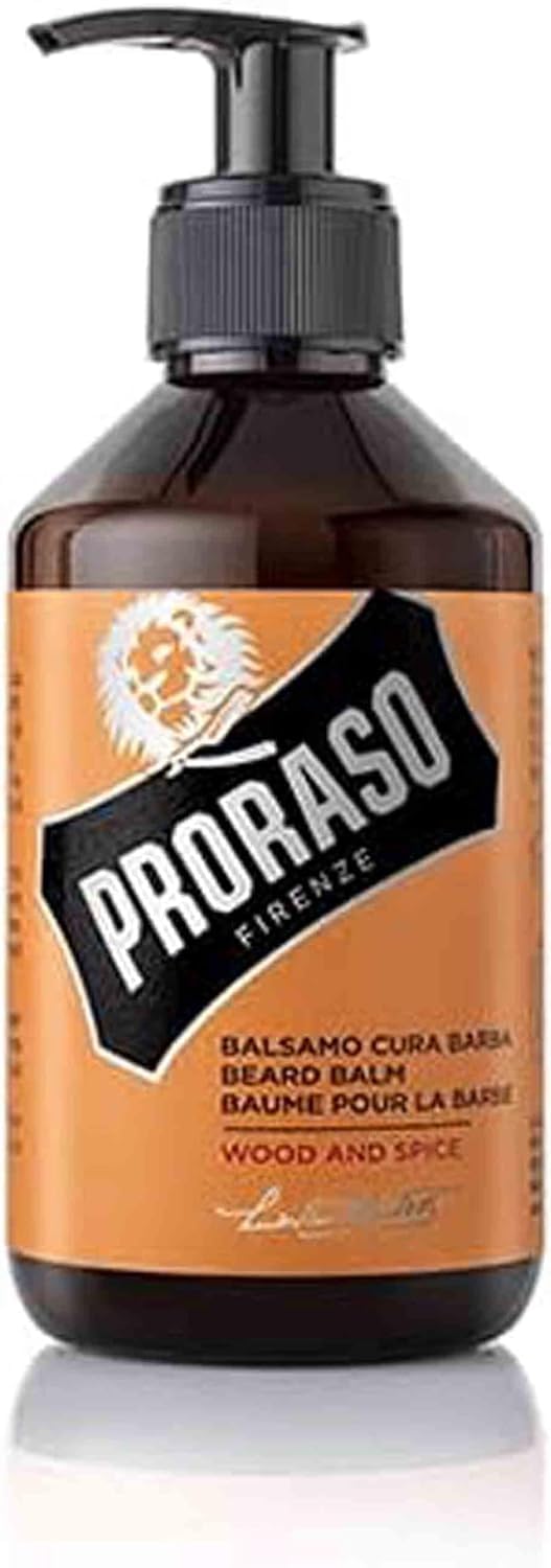 Proraso | Baume à barbe Wood & Spice (flacon-pompe de 300 ml) – Baume pour barbe adoucissant et protecteur contre les démangeaisons et l'inconfort – Fabriqué en Italie