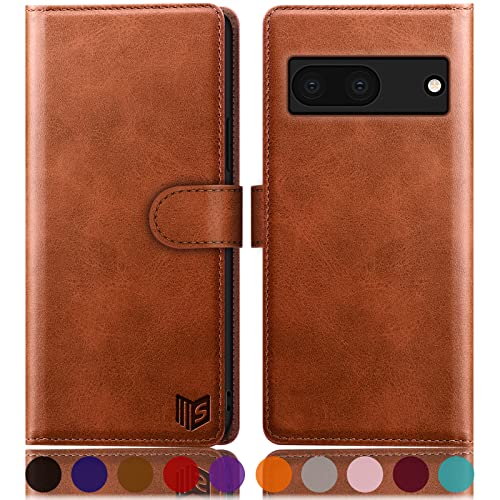 Google Pixel 7A étui portefeuille SUANPOT marron clair pour protection mobile