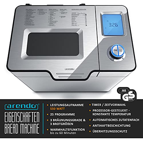 Arendo - Brotbackautomat inkl. automatisches Zutatenfach - Brotbackmaschine - 25 Programme - glutenfreies Backen… – Bild 3