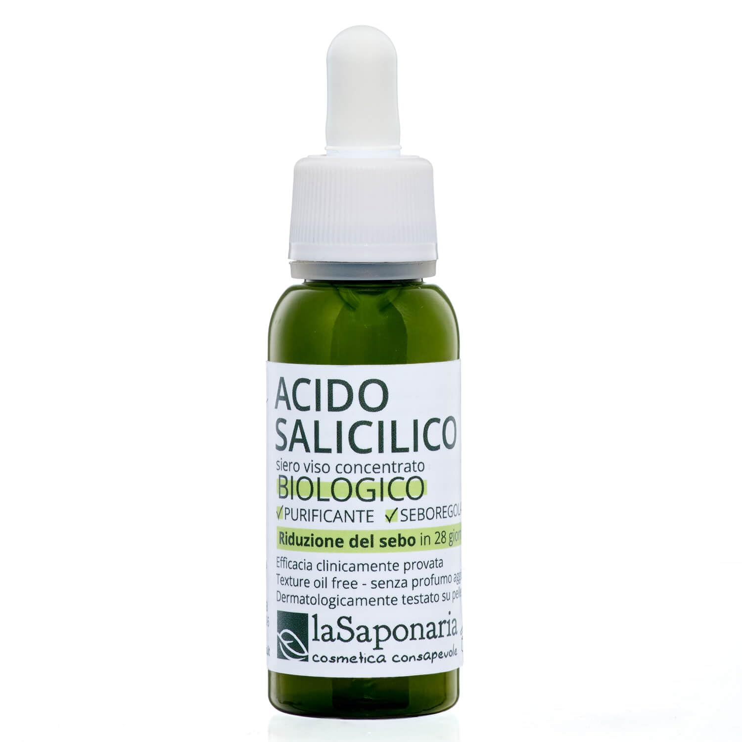 La Saponaria | Acido Salicilico Siero Viso Biologico, Trattamento Purificante e Seboregolatore, Ideale per Pelle Grassa e Mista, Riduce l'Eccesso di Sebo, AntiImperfezioni e Lucidità, 30ml