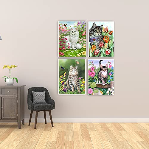 4 Pack Cat Diamond Painting Kits 5D Full Diamond Painting Crystal Cross Stitch Embroidery Set Diamond Art With Diamond Painting Tools Diy Diamond Dots Bead Art Kits For Home Wall Decor 12X16 Inch #TOP3
