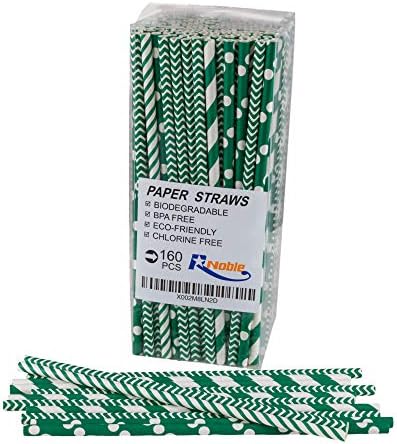 [160pcs] [Green] Biodegradable Party Paper Drinking Straws - Durable & Eco-Friendly