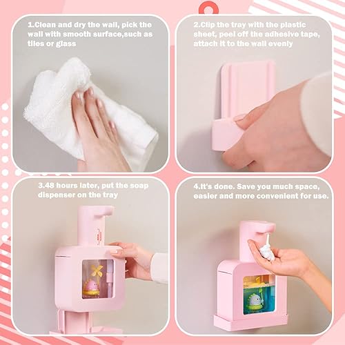 Miniatura 5 de Lindo dispensador automático de jabón  Dispensador de jabón de manos rosa sin contacto para niños, montaje en pared, impermeable, recargable por