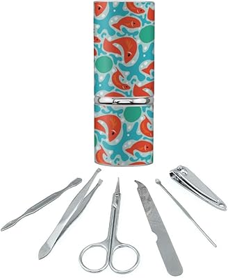 Artsy Orange Fishes on Blue Pattern Stainless Steel Manicure Pedicure Grooming Beauty Care Travel Kit