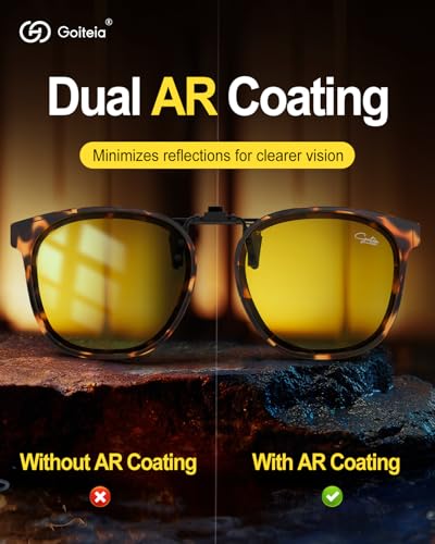Goiteia Oversized Flip up Clip on Night Driving Glasses for Men Women, Anti Glare from Headlights, Frame Clip Conceal Glasses (Brown Tortoise(60 * 53mm))4