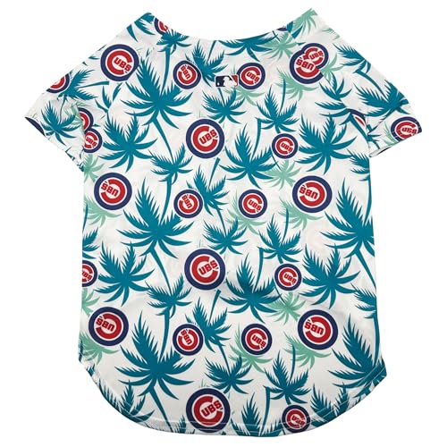 MLB Chicago Cubs Hawaiian Dog Baseball Jersey, Officially Licensed Dogs & Cats Apparel, Dry-Fit Tropical Palm Print Shirt, X-Small, Pet Baseball Jersey Shirt Summer Theme