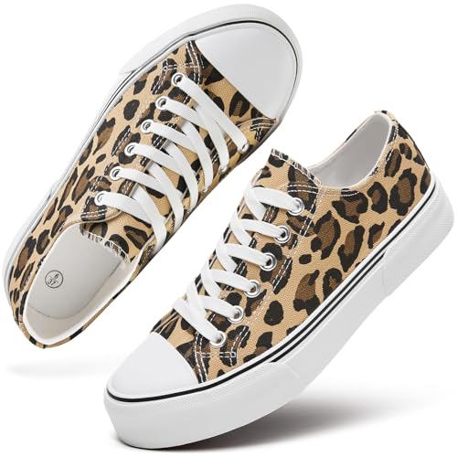hash bubbie Women's Canvas Shoes Fashion Canvas Sneakers for Women Casual Tennis Shoes Low Top Walking Shoes(Leopard Print,US10) by hash bubbie - Used condition - US$17.59