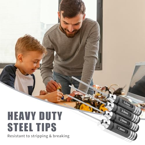 MDLHOBBY RC Hex ScrewDriver Set - 4pcs 1.5mm 2.0mm 2.5mm 3.0mm Hex Allen Screwdriver Kit for RC Car 1/10, Helicopter & Repair Tools, Durable RC Screwdriver Set for Precision Maintenance