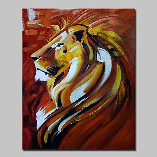 NGYJ Peinture À l'huile sur Toile Peinte À La Main,Art Mural Extra Large pour Salon Abstrait Peint Tête De Lion Doré Animal Rouge Peinture À l'huile Peintures Modernes Peintes À La Main Oeuvre pour Cover