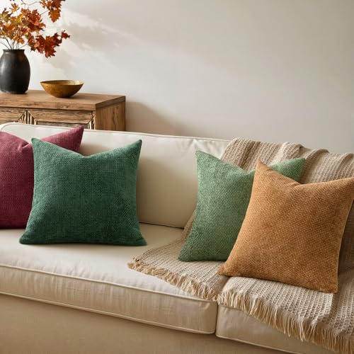Image of MIULEE Soft Decorative Chenille Pillow Covers Christmas Dark Green 18x18