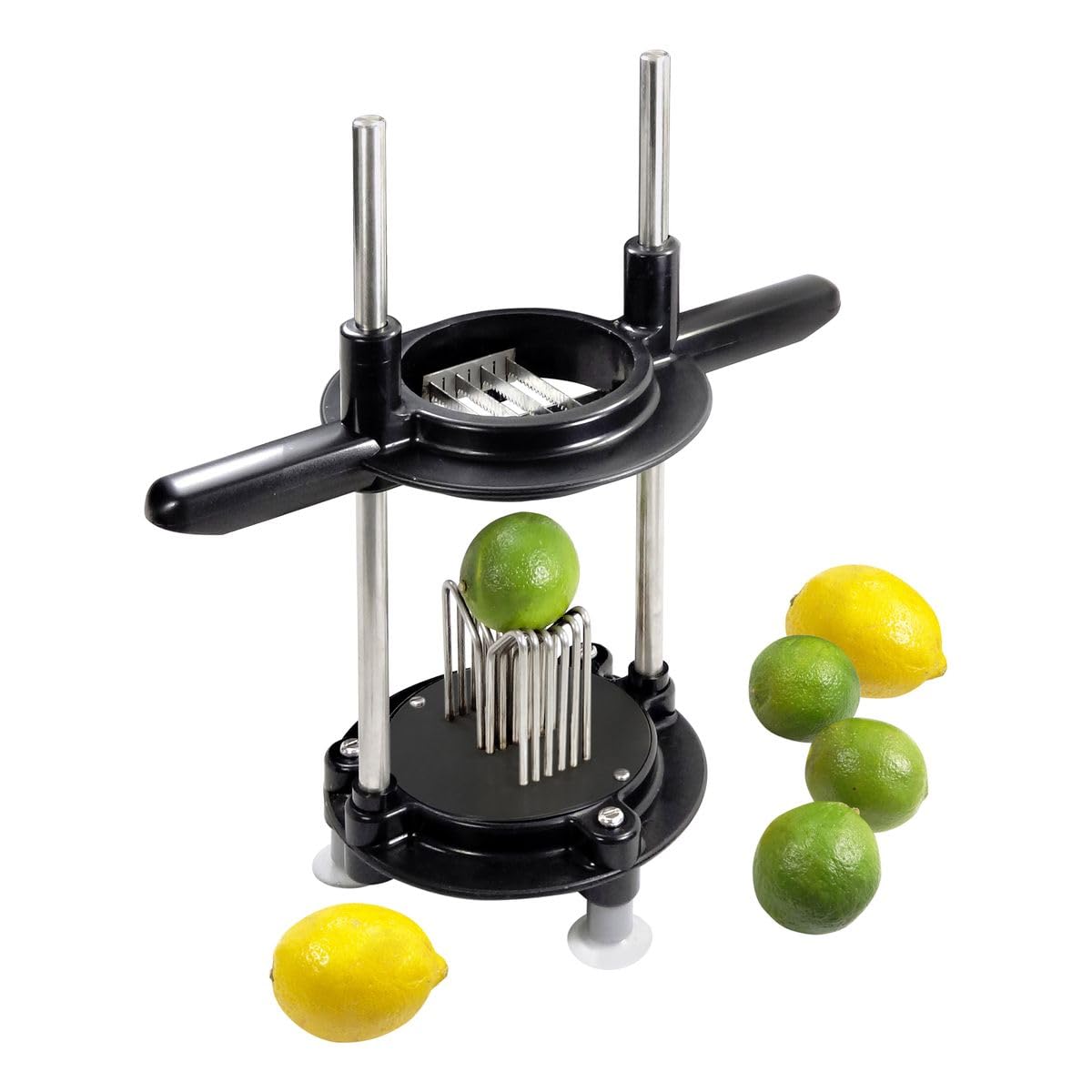 Louis Tellier CDX4 Lemon Slicer, Manual, cuts Lemons in Half Slices, Stainless Steel Serrated Blades, Black ABS Base with (3) Suction Cup feet