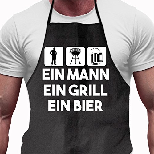 Shirtoo Delantal con texto en alemán Ein Mann - Ein Grill - Ein Bier, divertido regalo para hombres y maestros de la barbacoa