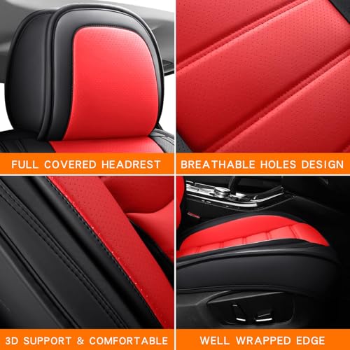 Image of MINGBRON Car Seat Covers Full Set,Black White Car Seat Cover, Car Seat Protector Waterproof, Nappa Leather Car Seat Cushion Fit for Most Cars Red
