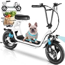 Caroma Peak 800W/1200W Electric Scooter with Seat, Max 20/30Miles&20MPH, 14" Tires Foldable Adult Electric Scooter with Basket for Pets & Cargo, Dual Shock Absorbing EScooter for Commuting