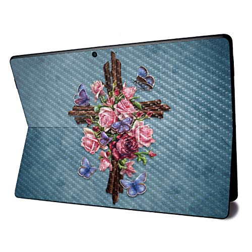 Image of MightySkins Carbon Fiber Skin for Microsoft Surface Pro X - Rose Cross | Textured Carbon Fiber Finish | Easy to Apply, Remove, and Change Styles | Made in The USA