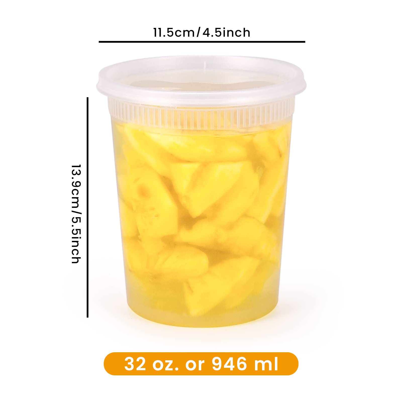 Kitch'nMore Plastikowe pojemniki na delikatesy z pokrywkami, 24-pak, przezroczyste wanny do przechowywania żywności z hermetyczną szczelną pokrywką do zupy, zanurzania, owoców, płatków śniadaniowych, sosów, opatrunku, zero BPA