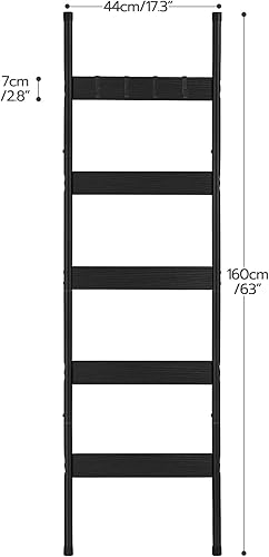 Miniatura 3 de HOOBRO Escalera para mantas, estante de toallas de 5 niveles con ganchos, estante de mantas inclinado en la pared, estante decorativo