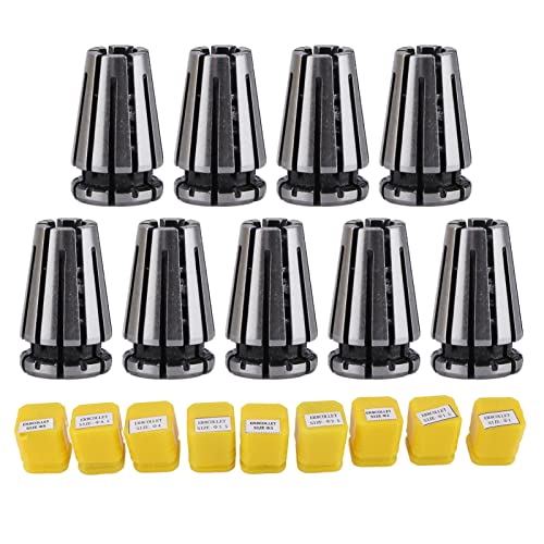 9Pcs Collet Set ER8 for CNC Engraving Machine Milling Lathe, 0.005mm, High Speed Steel, Rustproof, Firm Clamping, Wide Application, 9 Sizes from 1mm to 5mm