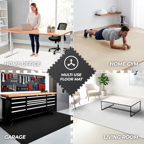 Image of bemaxx Gym Mats Set - 24 pcs EVA Interlocking Foam Floor Tiles (24.4 inchx24.4 inchx0.4 inch) 96 sqft Protective Gym Flooring Sports Home Workout Exercise Mats Puzzle Garage Fitness Play-Room Pool Treadmill Bike