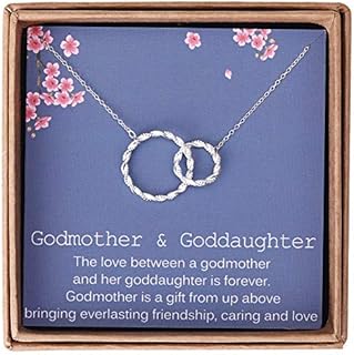 Gifts for Godmother from Goddaughter - Sterling Silver Twisted Intertwined Double Circle Necklace Jewelry -Godmother Goddaughter Birthday with Message Card & Gift Box