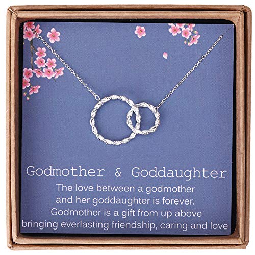 Regalo para madrina de bebé de plata de ley trenzada de doble círculo con tarjeta de felicitación y caja de regalo Cover