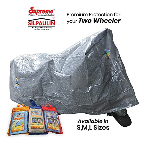Image of Supreme Silpaulin Multilayer Cross Laminated UV Stabilized Waterproof Two Wheeler Covers for Bike Scooter Scooty Activa to Protect from rain Sunlight dust and Others (Silver Grey, Medium)