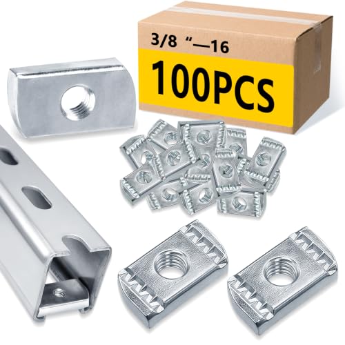 SIHAI 100 Pcs 3/8"-16 Strut-Channel Nuts, No Spring Strut Hardware Nuts with Zinc Electroplate Finish, for Use with Unistrut Channels