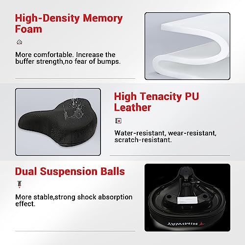 Himiway Bike Seat for Men Women Replacement Oversized Comfort Bike Saddle, Memory Foam Padded Bicycle Seat Cushion with Cover for Mountain, Road Bike - Thumbnail 4