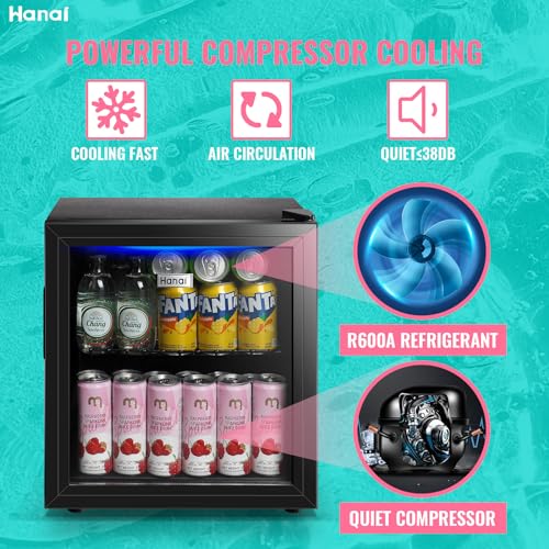 Image of WANAI Mini Fridge Cooler 60 Can Beverage Refrigerator Black Mini Beer Fridge Glass Door for Wine Soda Juice Small Drink Cooler Machine Clear Front Removable for Home Office Bar Freestanding