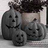 Halloween Decorations - Fall Decor - 7.5"H Black Handmade Terracotta Jack O Lantern Pumpkin for Outdoor Indoor -Cute Spooky Decoration Centerpieces for Tables Porch Yard Home Kitchen Front Door Mantel